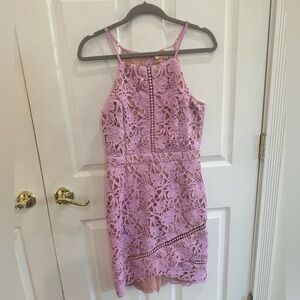 Adelyn Rae Lace Open Back Cocktail Dress Size Medium in light pink with tan